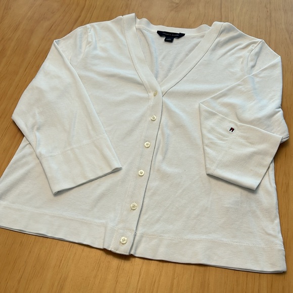 TOMMY HILFIGER Women’s White Button Up Cardigan Size Large Vintage - Picture 2 of 8